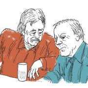 Illustration von Fritz Lang zweier Herren im Gespräch