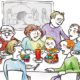 Menschen verschiedener Generationen sitzen um einen Frühstücktisch.